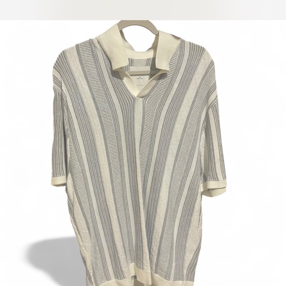 Hollister Cream and Gray Striped Polo Shirt